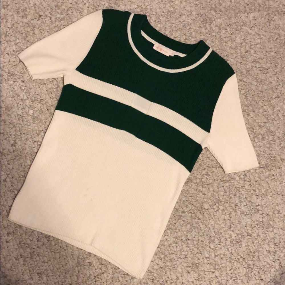 Tory Burch sweater in cream with green stripe